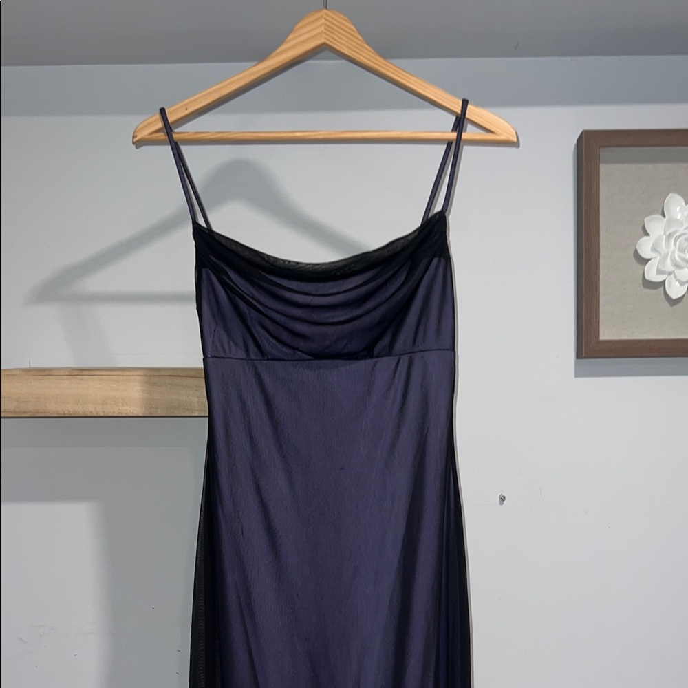 Vintage y2k‎ city triangles Sleek Navy Slip Dress with Cowl Neck